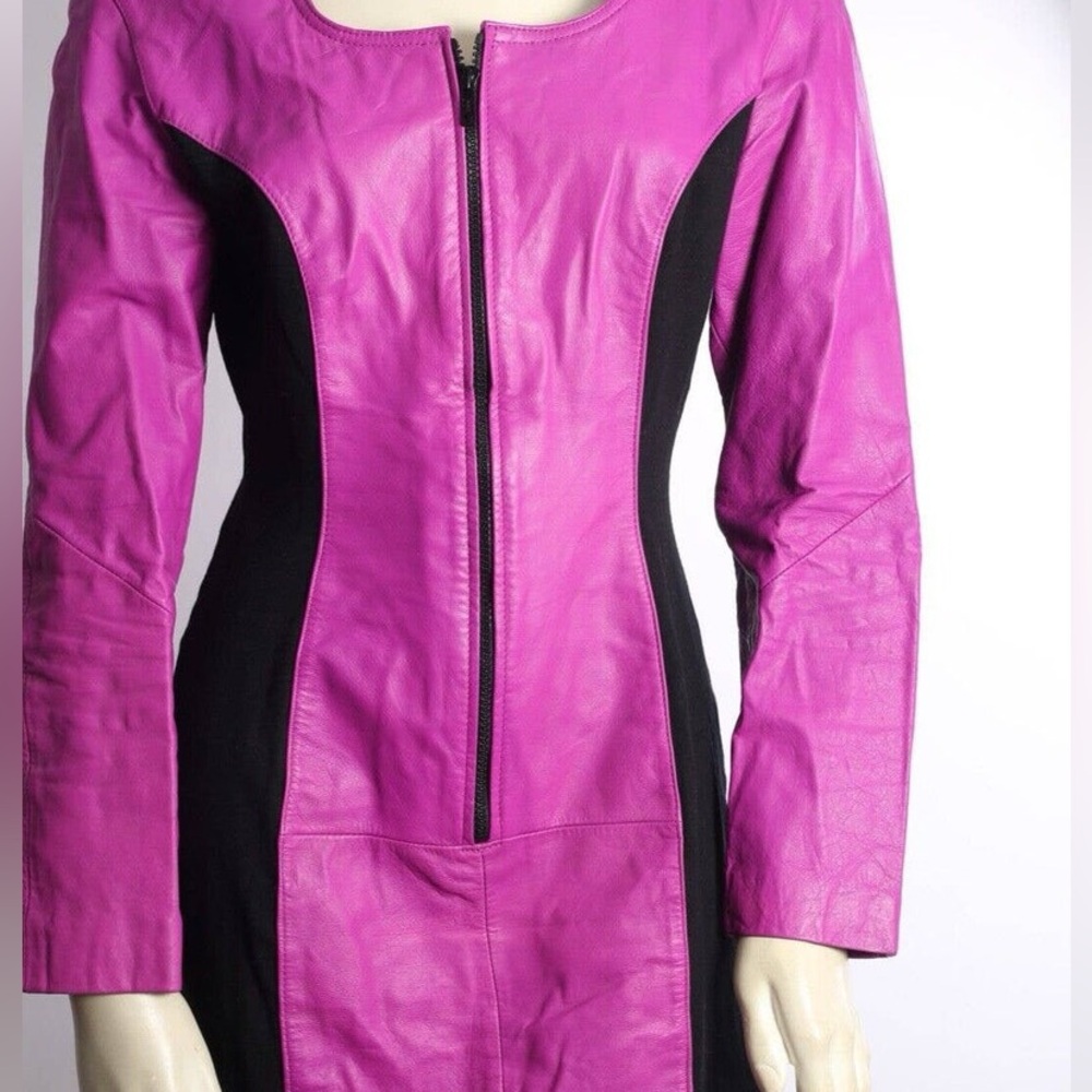 Chia Vintage Leather Fuchsia & Black Lycra Dress Size M - Picture 3 of 8